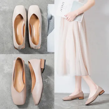 

Casual Woman Shoe Women Shoes Autumn Female Footwear Shallow Mouth All-Match 2020 Fashion Women's Low Heels Square Toe Fall New