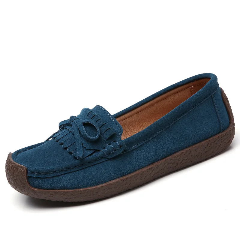 ZZPOHE/Женская обувь на плоской подошве; сезон весна-осень; Модные женские повседневные лоферы из натуральной кожи; слипоны; женская обувь для вождения; большие размеры 35-43 - Цвет: blue