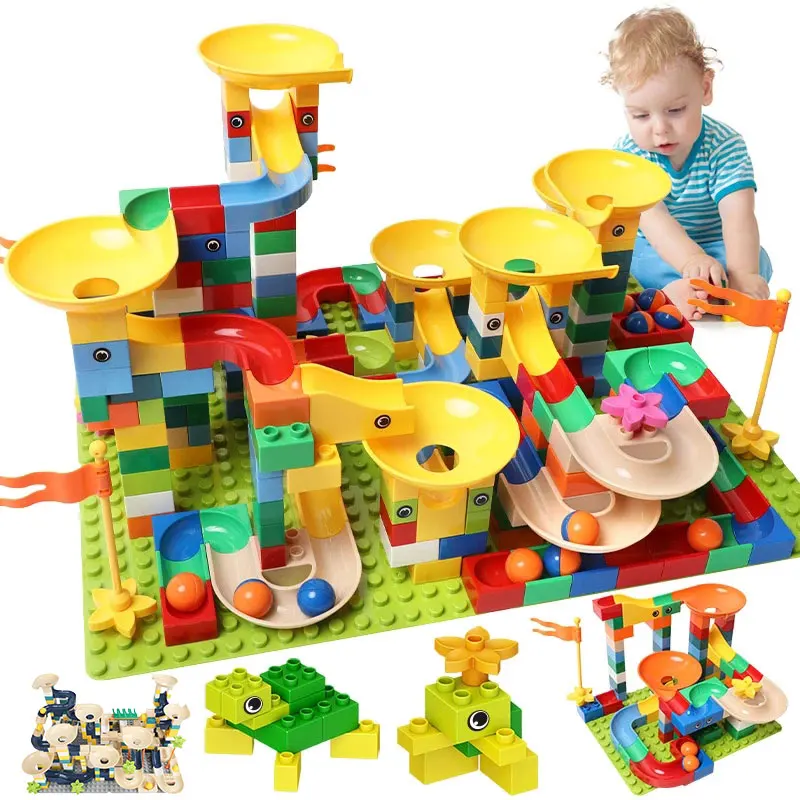 

Marble Race Run Block Big Size Compatible Duploed Building Blocks Plastic Funnel Slide DIY Assembly Bricks Toys for Children