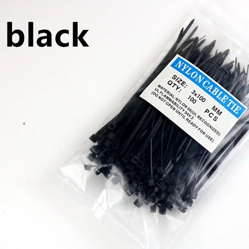 Black 100 шт. 3*100 мм самоблокирующиеся Нейлоновые кабельные стяжки красочные пластиковые стяжки на молнии, проволочные стяжки, ремни, кабельные стяжки на липучке - Цвет: Black