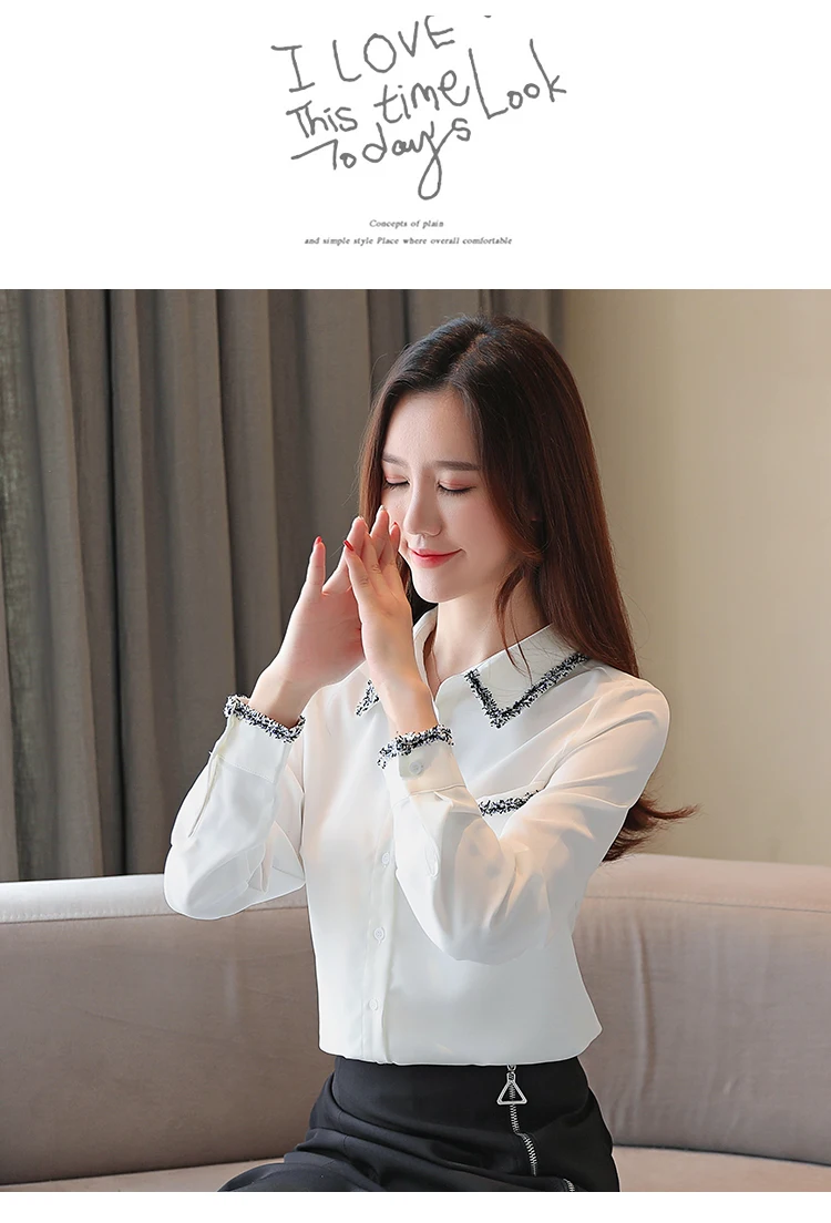 Blusas Mujer Новая модная шифоновая блуза с длинным рукавом женская рубашка OL белый кардиган винтажная Женская блузка Топы 6842 50
