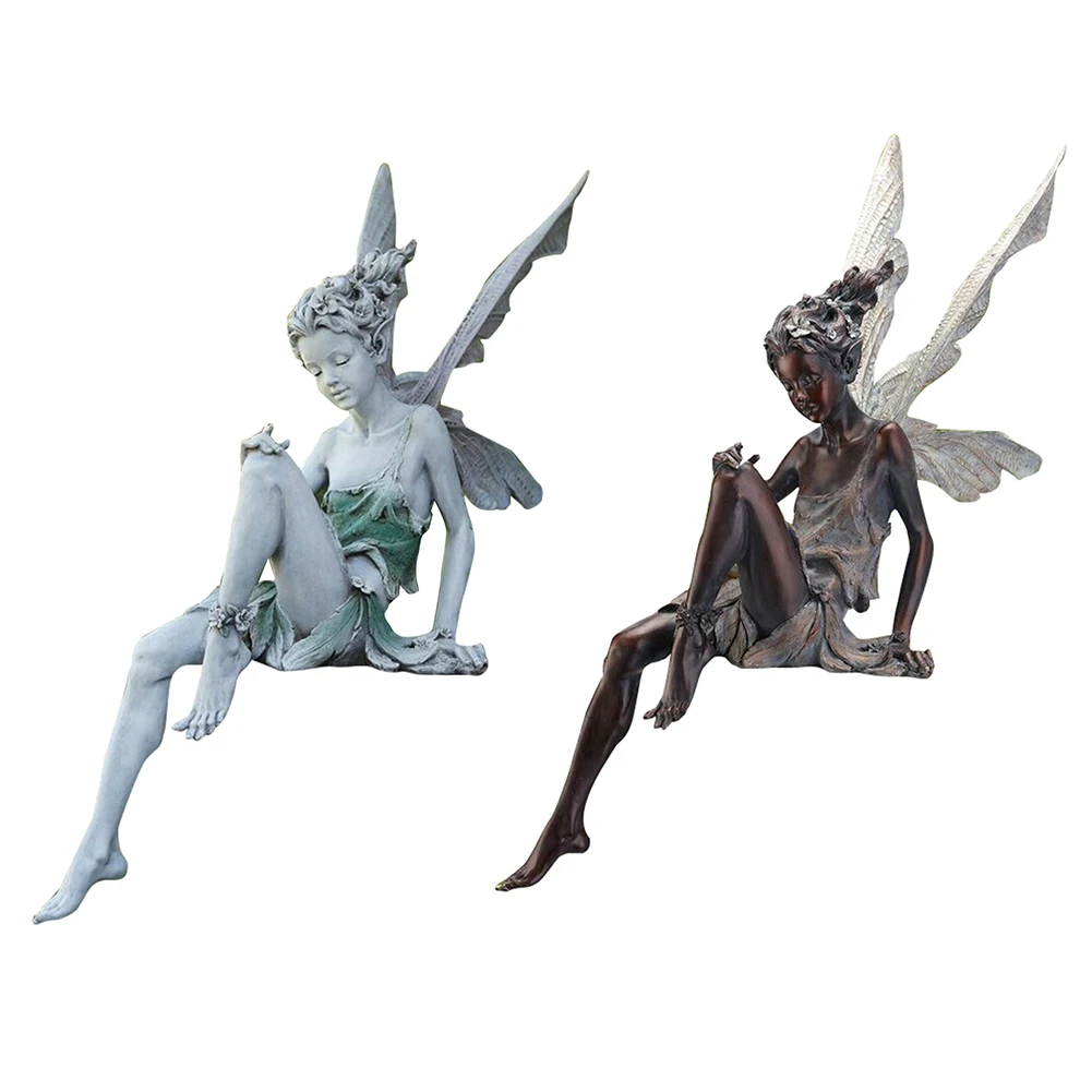 Flower Fairy Sculpture Garden Landscaping Yard Art Ornament Resin Turek Sitting Statue Outdoor Angel Girl Figurines Craft resin ornaments resin crafts dog statue ornament