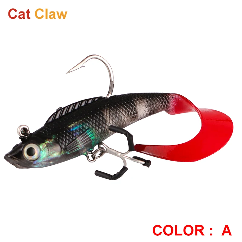 

Cat Claw Coiled Tail Fishing Lure Treble hooks soft Bait 14g 80mm Professional Fishing Lure Middle lower water Layer Use