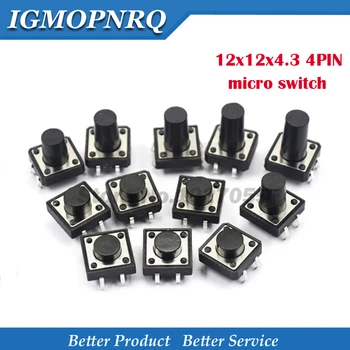 

12x12x4.3MM 4PIN Micro Switch 200pcs Tactile Tact Push Button Self-reset DIP