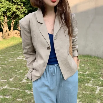 

[Production] 2020 nian Autumn New Style South Korea Dongdaemun Flax Casual Suit Female Slimming Coat Thin