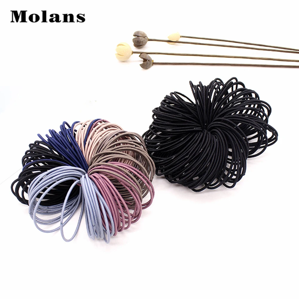 

Molans 50PCS/Set Solid Color High Elastic Thin Rope Rubber Band Black/Random/Navy Nylon Ring Simple a Lot of Accessory For Women