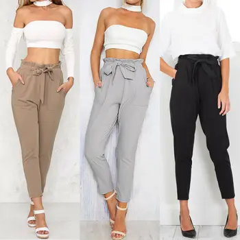 

2020 Newest Hot Women High Waist Elastic Harem Pants Casual Chffion OL Lady Ankle Length Capris Trouser Women Pencil Pants
