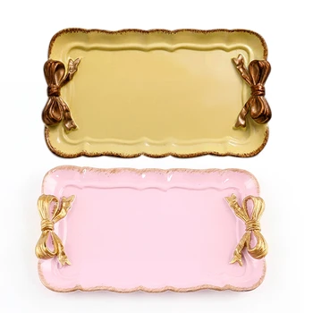 

Promotion! 2 Pcs European Style Bow Cake Storage Trays Makeup Organizer Dessert Plate Square Decor Tray Kitchen Storage Trays, P