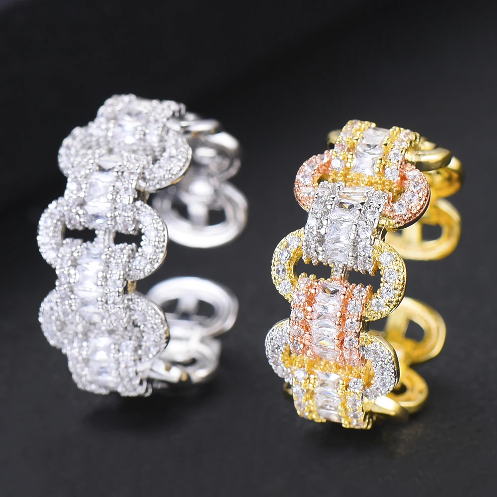 LARRAURI Luxury Bangle Ring Set Tricolor Zircon Copper Dubai Bridal Jewelry Set Wedding Banquet Women Hand Accessories Sets Gift