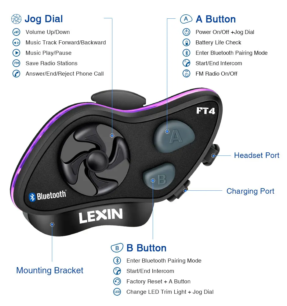 LEXIN LX FT4 2 шт. 1 4 мотоциклетная bluetooth гарнитура для шлема домофон с fm радио