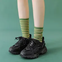 

Retro Sweet And Fresh Striped Double Needle Pile Socks Interesting Socks Media Thick Socks Striped Stockings Fashion Women Socks