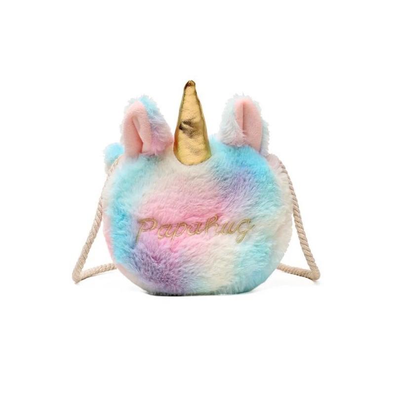Good quality fashion Unicorn Horn Kids Girls Plush Shoulder Bag Soft Plush Coin Purse for female handbags