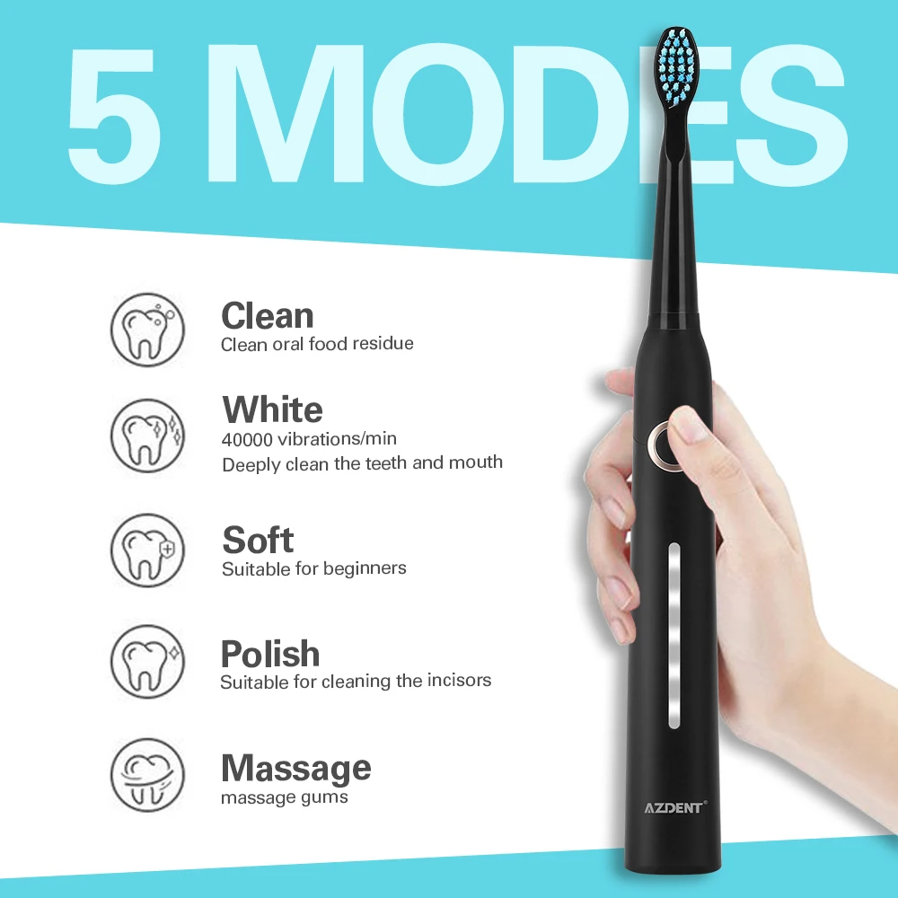 AZDENT AZ-9Pro Ultrasonic Electric Toothbrush 5 Modes USB Rechargeable Teeth Brush Deep Cleaning Teeth Whitening Brush Adult Kid AZDENT AZ-9Pro Ultrasonic Electric Toothbrush 5 Modes USB Rechargeable Teeth Brush Deep Cleaning Teeth Whitening Brush Adult Kid
