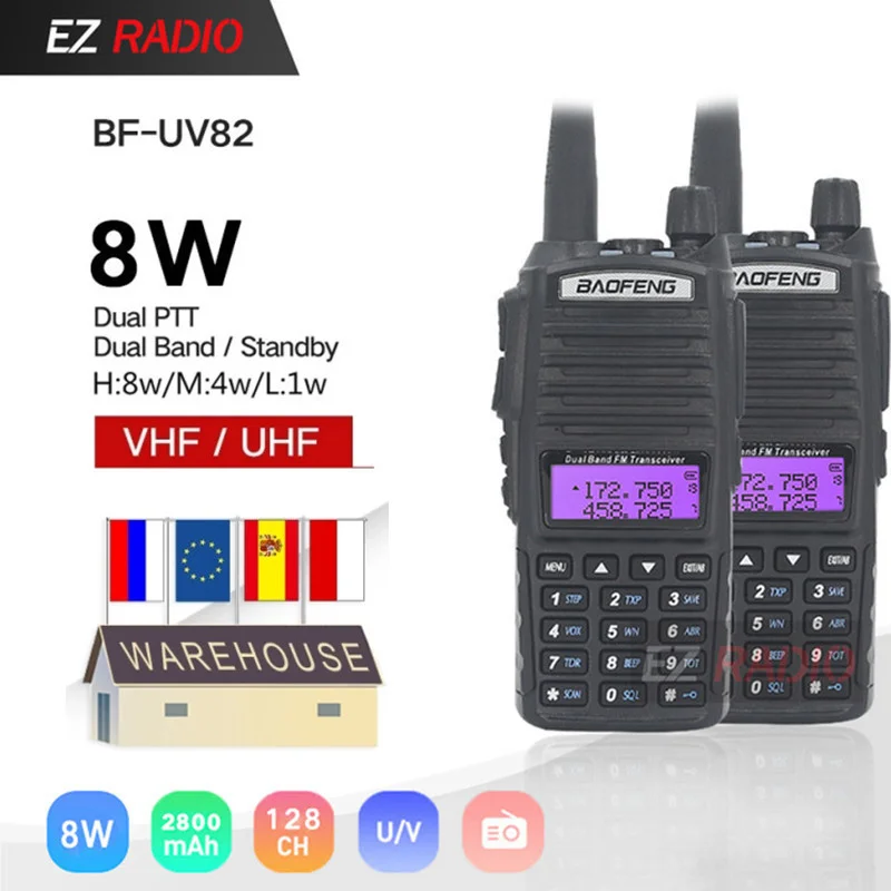 Actualización de BaoFeng UV-82 8W opcional 5W Baofeng UV 82 Walkie Talkie 10 KM Baofeng 8W Radio de 10 KM de doble PTT Baofeng UV-82 HP