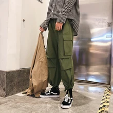 Весенние Новые корейские школьные ветрозащитные брюки для пары, свободные модные повседневные рабочие брюки с большими карманами