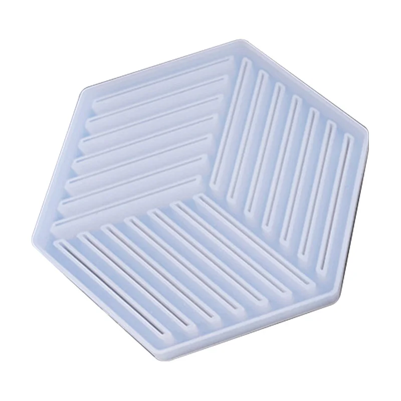 New Silicone Hexagon Shaped Coaster Mold Resin Epoxy Casting Mold DIY Striped Triangle Hollow Coaster Pad Mold Handcraft  Tool