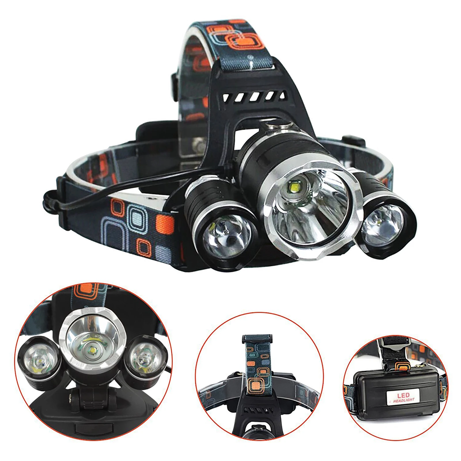 Linterna frontal LED T6 con 3 luces, 3 modos, 800 lúmenes, resistente al agua, para correr al aire libre, Camping, ciclismo, pesca y senderismo