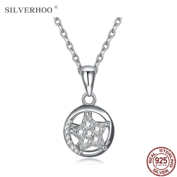 

SILVERHOO Shining Star Necklace Pendant Trendy 5A+ Zircon Circle Necklaces For Women Sterling Silver 925 Jewelry To Girlfriend