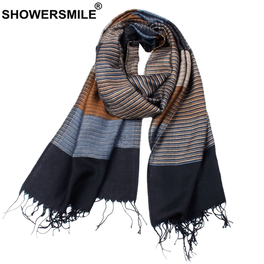SHOWERSMILE мужской шарф полосатый с кисточками зимний для мужчин дизайнерские