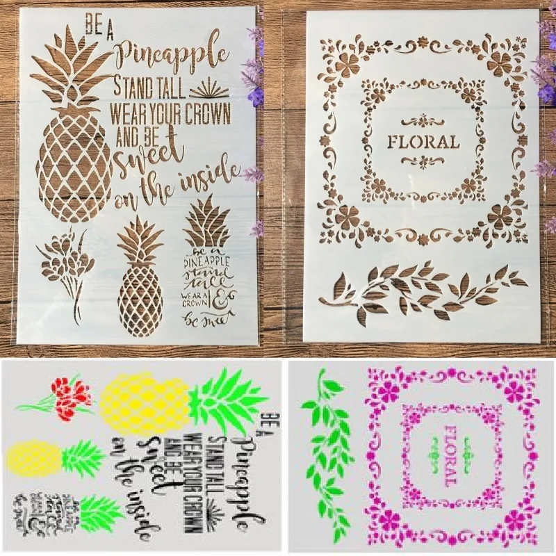 2Pcs/Lot A4 Pineapple Floral Square DIY Craft Layering Stencils Painting Scrapbooking Stamping Embossing Album Paper Template | Дом и сад