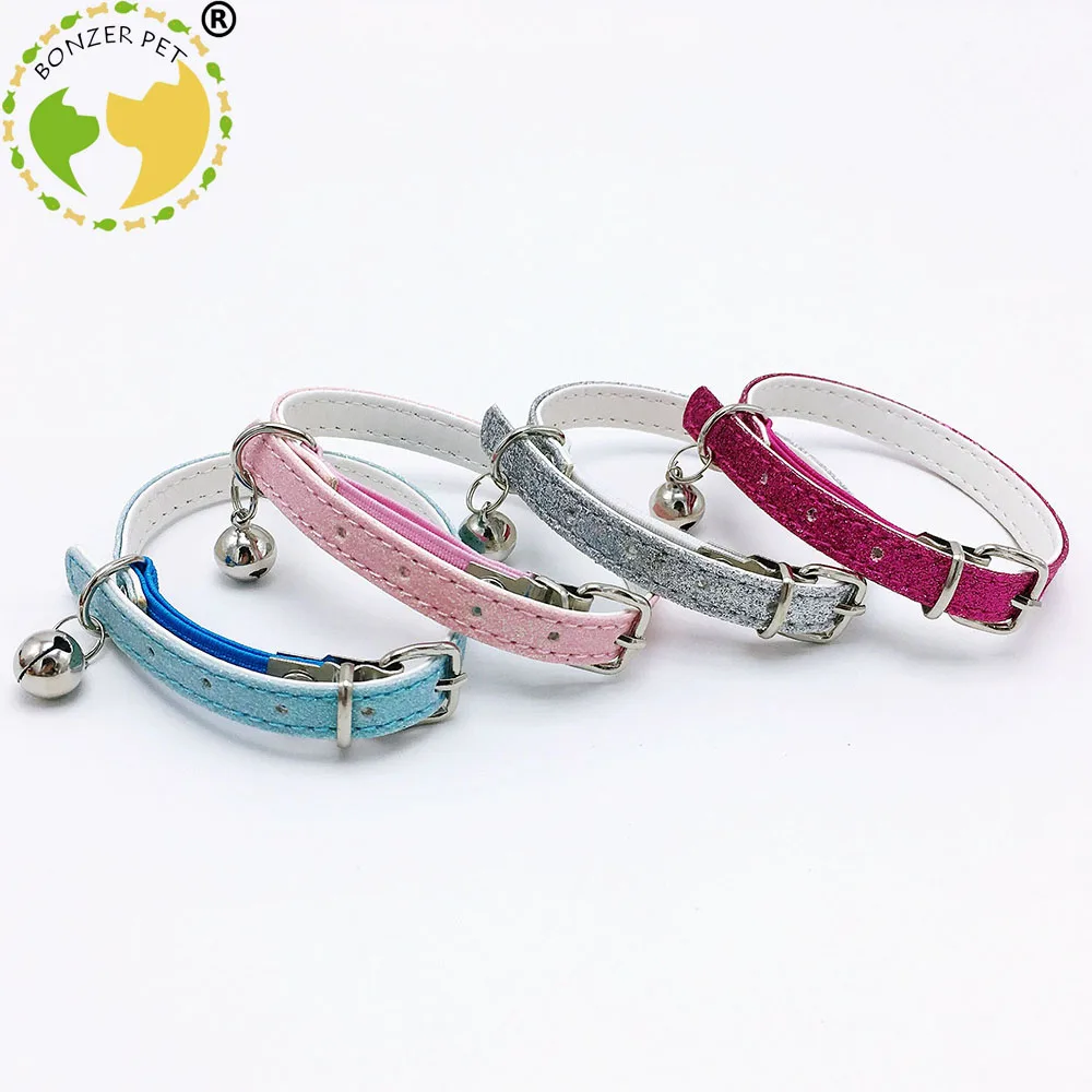 Bonzerpet-Collar ajustable para gato, correa para el cuello de campana de PU, Collar rosado para gatos, perros pequeños, cachorros, 1,0 cm