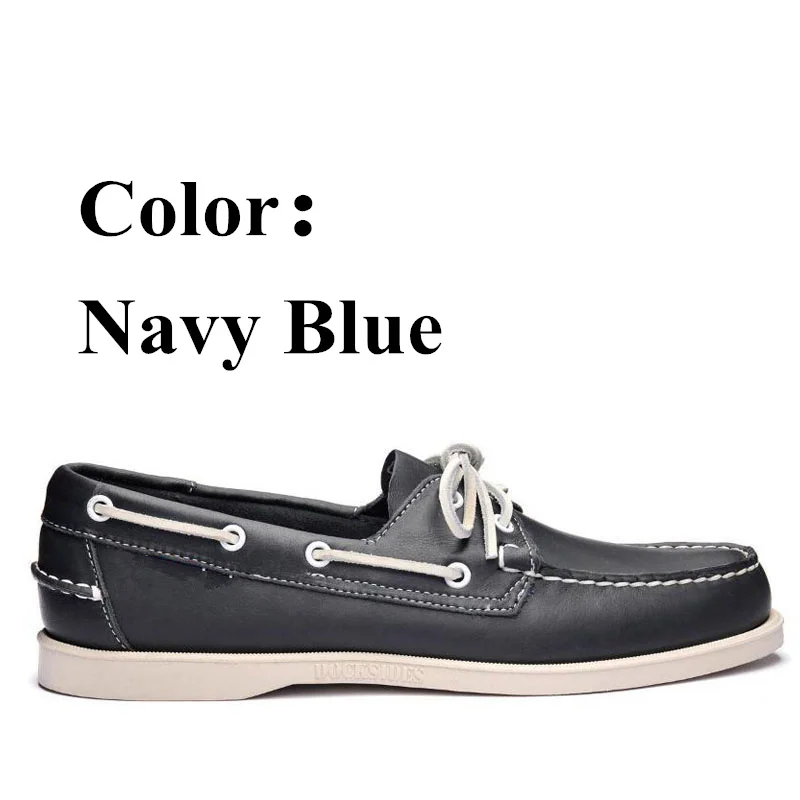 

Men Genuine Leather Docksides Classic Boat Shoes,Men Designer Sneakers For Homme Femme Navy Blue Loafers Y002