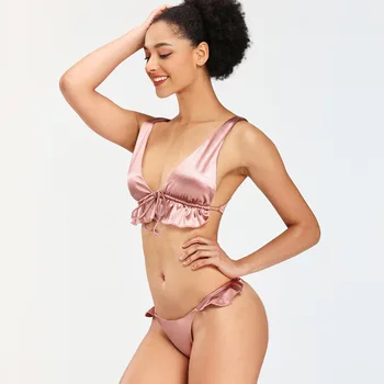 

Explosive Split Solid Color Bikini Sexy Lace-up Stretch Satin Swimsuit