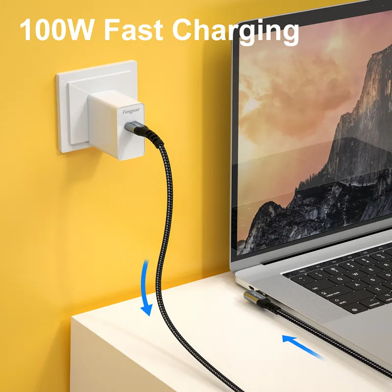Fasgear Cavo USB C A USB C 1,8m – Ricarica Veloce 100W (PD), Trasferimento Dati 480 Mbps, Nylon Intrecciato, Nero – Con Chip E-Marker