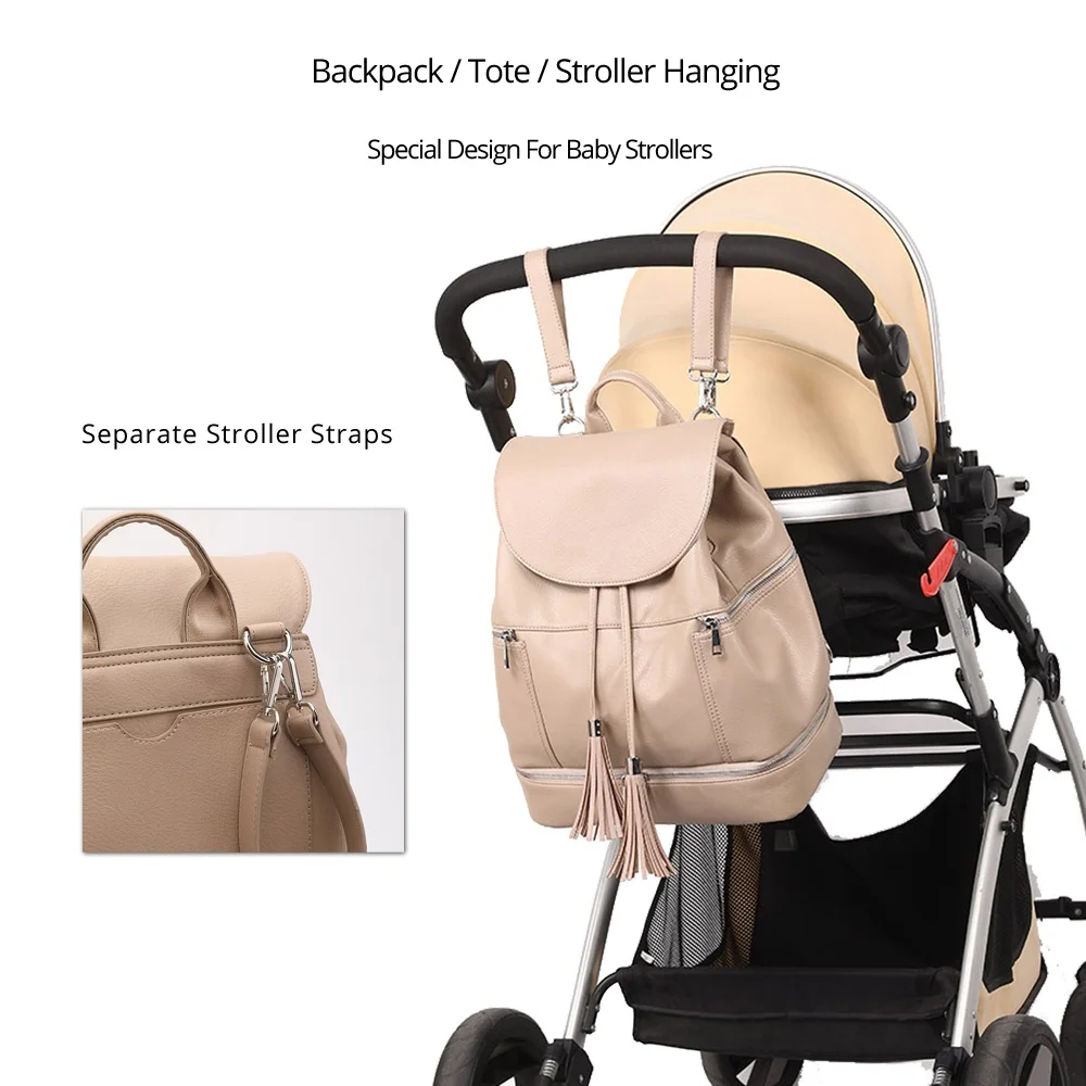 Рюкзак из искусственной кожи для детских подгузников+ пеленальная подушка+ ремни для коляски
