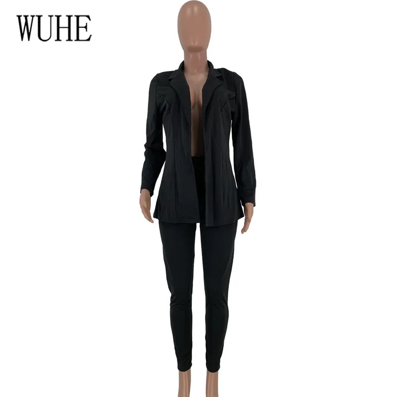 WUHE Vintage Autumn Winter Work Pant Suits OL 2 Pieces Sets Notched Blazer Jacket& Pant Trousers Suit for Women Set Office Wear