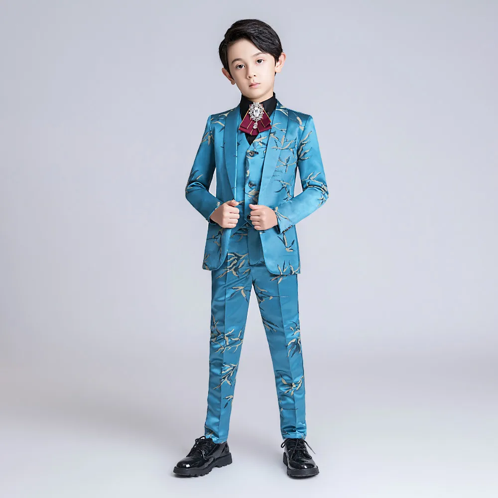 5PCS YuanLu Prince Kids Suit Blue For Boy Children Blazer Jacket Formal Suit For Wedding Party Slim Fit set - Color: 5PCS