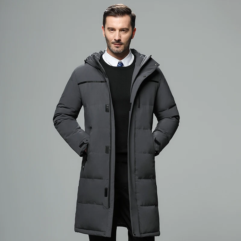 Мужская удлиненная куртка на утином пуху с капюшоном|Пуховики| |