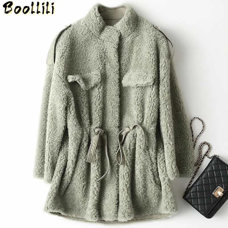 

Boollili Sheep Shearing Coats Korean Fashion Real Wool Fur Coat Female 2020 Thick Warm Medium Length Winter Jacket Women