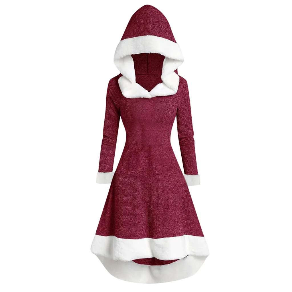 Зимняя распродажа, женская зимняя модная Лоскутная винтажная юбка с капюшоном и длинными рукавами, вечерние юбки, vestidos de verano, Прямая поставка# guahao - Цвет: Red -1