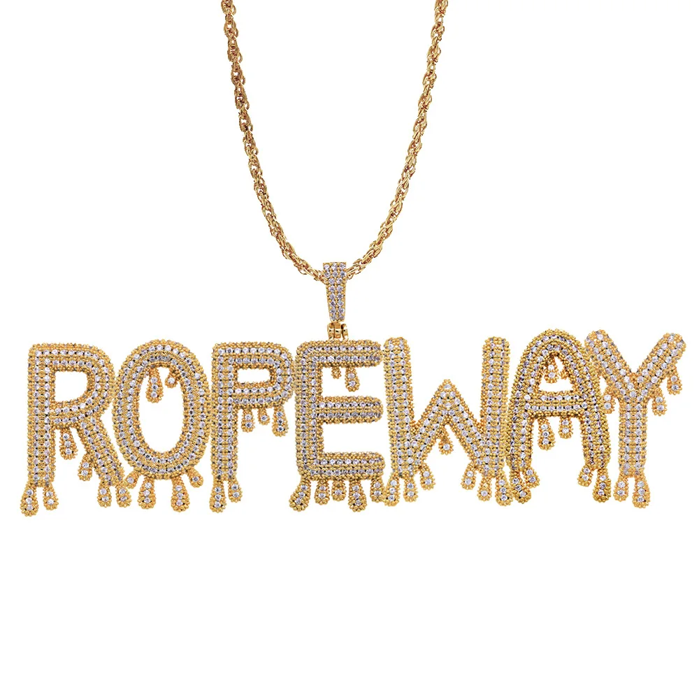 

LuReen Custom Small Drip Bubble Letters Pendant Necklaces Men Women CZ Name DIY Gold Silver Color Rope Chain Jewelry Gift