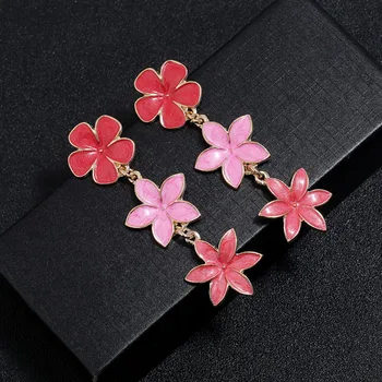 

Bohemian Flower Pendant Earrings For Women 2020 Alloy Dripping Oil Color Long Stud Retro New Sweet Female Summer Ear Jewelry