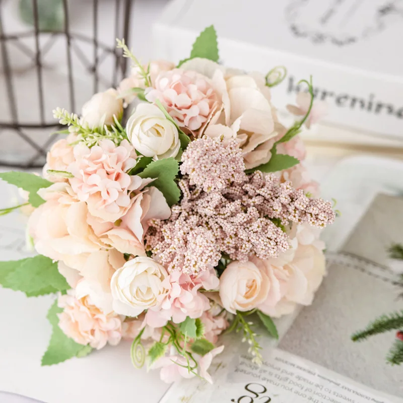 Pink Meldel искусственные Искусственные цветы красные шелковые розы Букет маленькие розовые цветы украшение дома аксессуары свадебный цветок розы Декор - Цвет: Pink