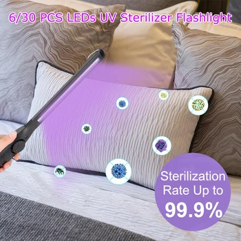 

UV Light Sterilizer UVC Sanitizer Lamp 6/30pcs LEDs Ultraviolet Bactericidal Disinfection Hand Light USB Germicidal Flashlight