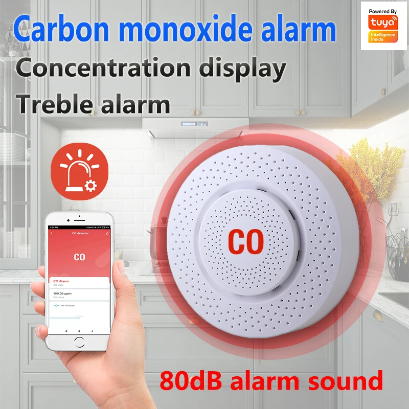 Tuya Smart Life CO แก๊สคาร์บอนมอนอกไซด์เครื่องตรวจจับ/Zigbee APP ความเข้มข้นจอแสดงผล Smoke Detection Alarm เซนเซอร์ Home 1