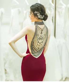 

Elegant Burgundy Long Mermaid Evening Dress 2019 Sexy Illusion Back Formal Prom Party Gowns Vestidos De Noiva High Quality