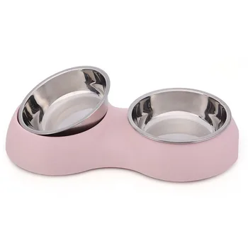 

New Round Three Color System Double Bowl High-grade Non-slip Food Basin Exquisite Bowl Dog Basin Pet Bowl Dog Cats Feeders