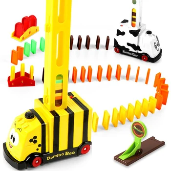 

Domino Train Toy Set Rally Electric Train Model with 100 Pcs Colorful Domino Game Building Blocks Car Truck Vehicle Stacking