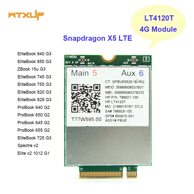 Lt4120 X5 LTE T77W595 796928 001 аккумулятор большой емкости 4G WWAN M.2 150 Мбит/с модем для HP Elite x2 840