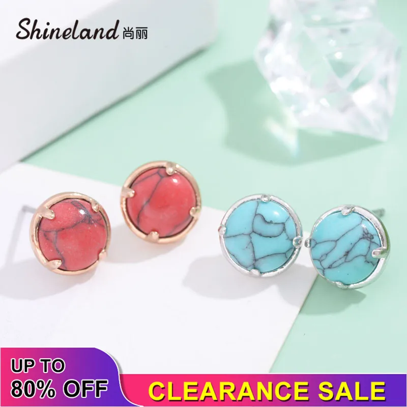 Shineland Fashion Small Resin Stone Stud Earrings Simple Geometric Round Brincos for Women Girl Wholesale Clearance Sale |
