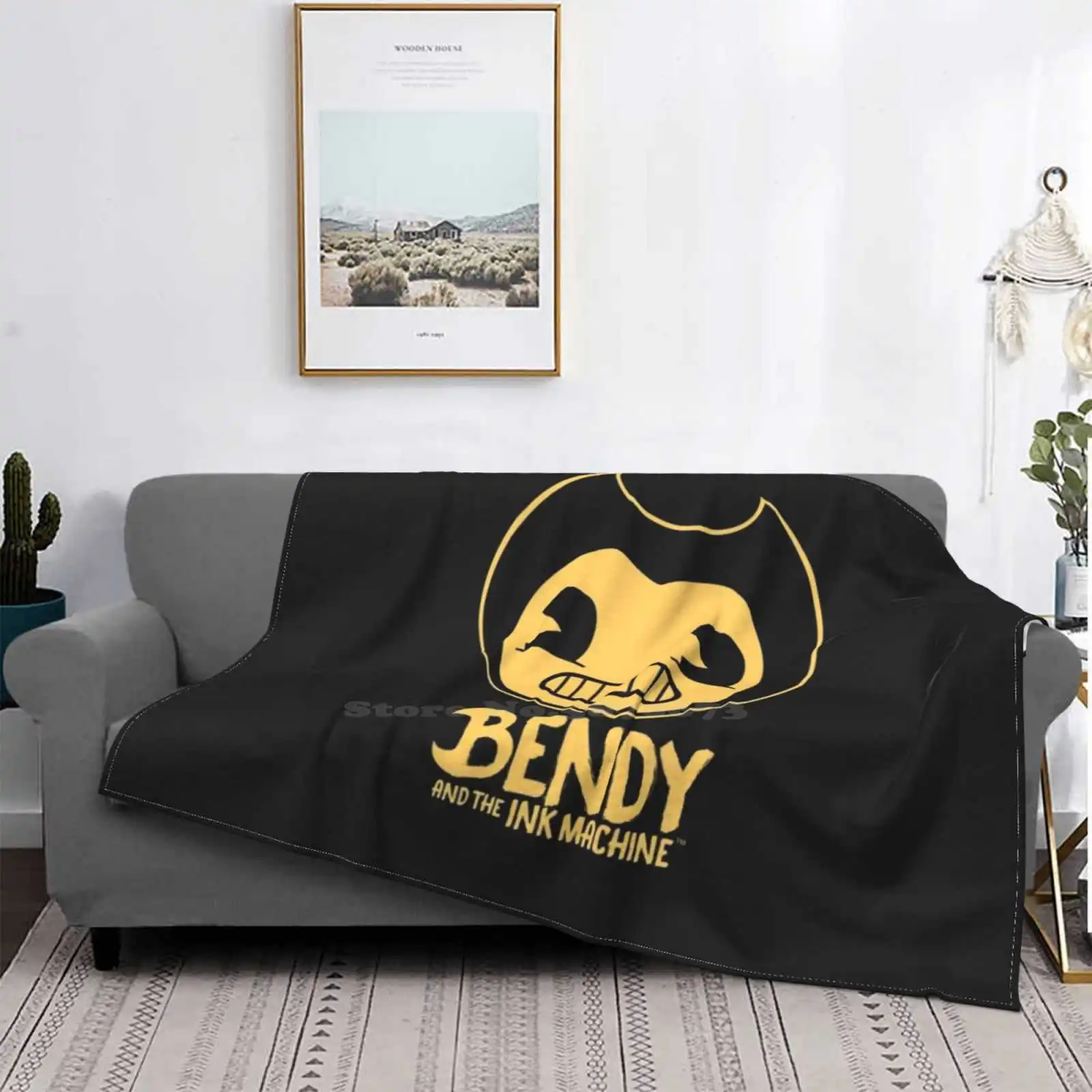 Bendy Carino Vendita Calda Stampa Alta Qualità Calda Coperta Di Flanella Giochi Di Gioco Nero Giallo Macchina Bendy Puzzle Sopravvivenza