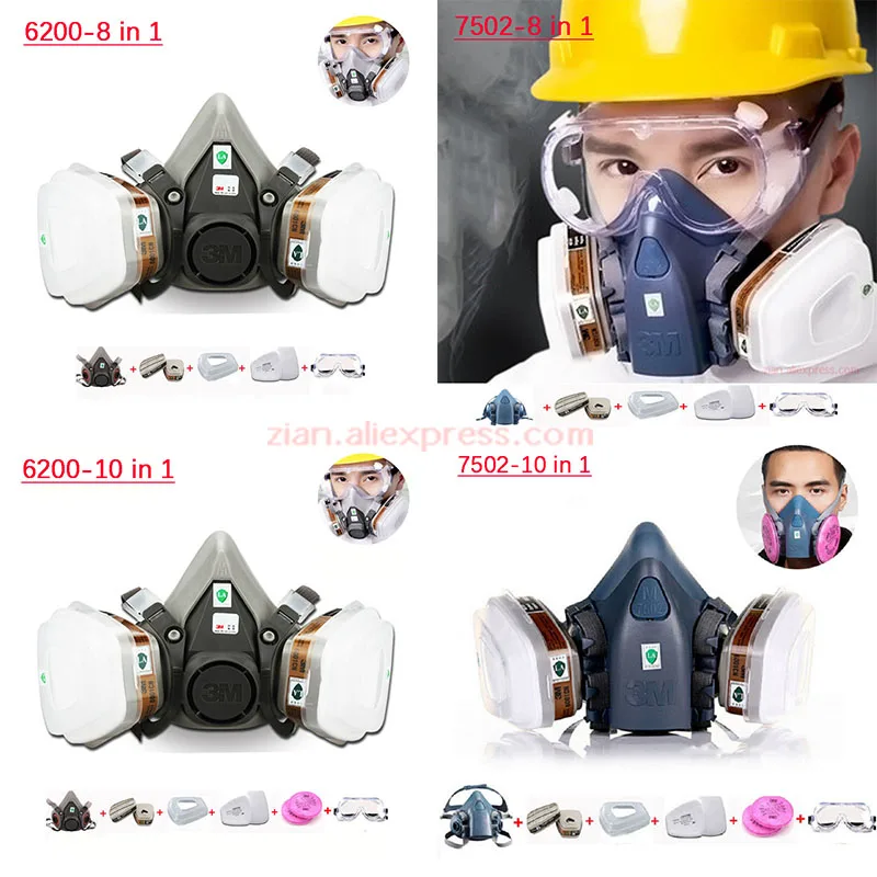 

3M 6200/7502 Gas Mask Half Face Respirator Spraying Dust Mask Industry with Filters Organic Gas Protection Painting Respirator