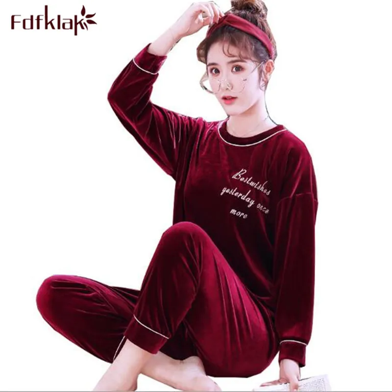 

Fdfklak Gold velvet women pajamas set autumn winter warm sleepwear pyjama femme 2019 new long sleeve home wear pijama feminino