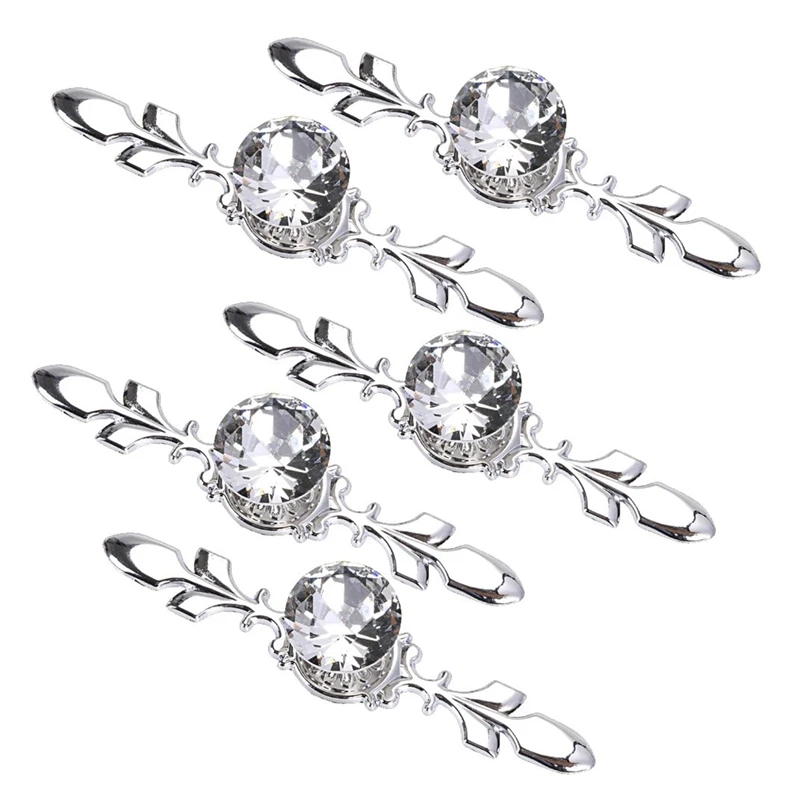 

5 Pack Crystal Drawer Knobs with Silver Plate - Diamond Shape Cabinet Drawer Knob Drawer Pull Handle Cupboard Wardrobe Drawer Pu