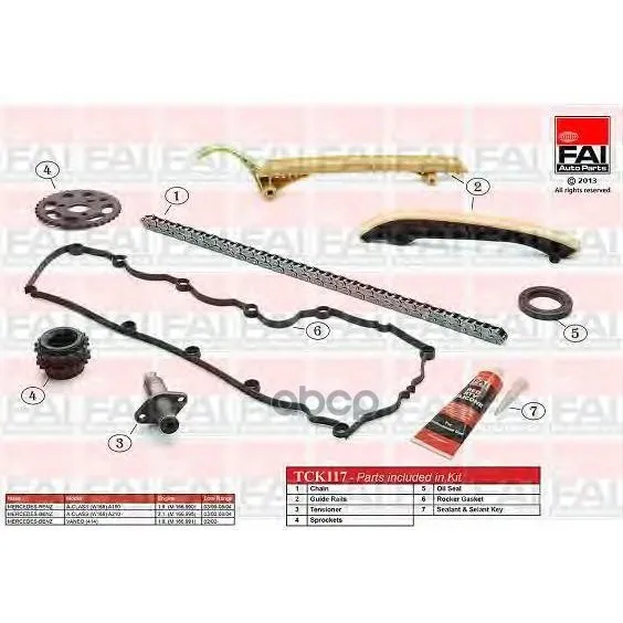 Комплект Цепи Грм Mercedes-Benz A-Class(W168) A 190(168.032 168.132) 03/99-08/04(M 166.990) FAI арт. TCK117