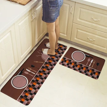 

2 Pack Cutlery Tool Print Pattern Kitchen Carpet Floor Mat Oil and Water Absorption Non-Slip Foot Pad-Coffee